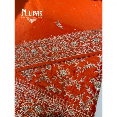 Orange Silk Unstitched Suit