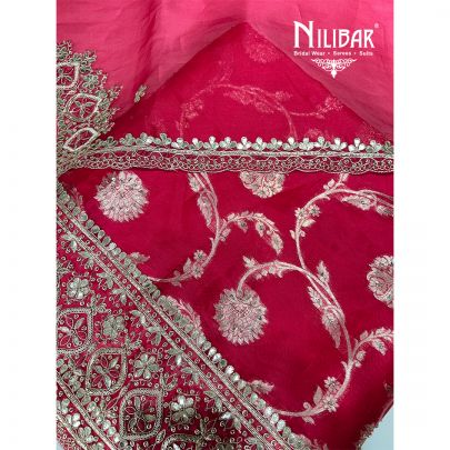 Bright Pink Organza Unstitched Suit