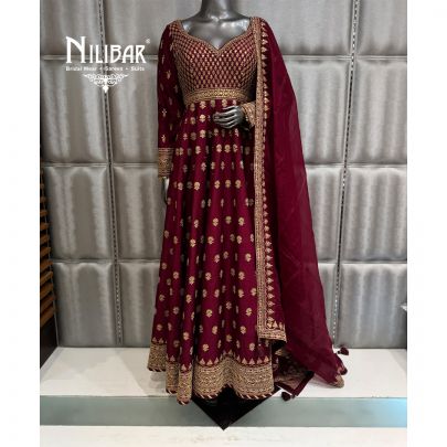 Mehroon Silk Long Length Anarkali Suit