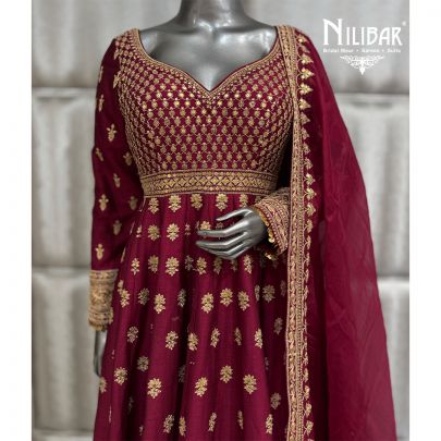 Mehroon Silk Long Length Anarkali Suit