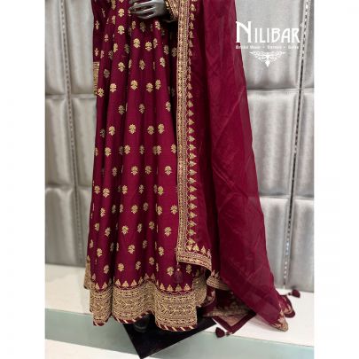 Mehroon Silk Long Length Anarkali Suit