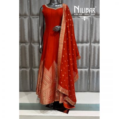 Orange Long Length Anarkali Suit