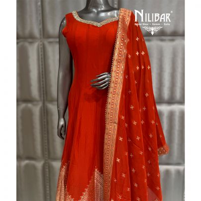 Orange Long Length Anarkali Suit