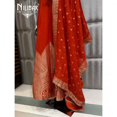 Orange Long Length Anarkali Suit