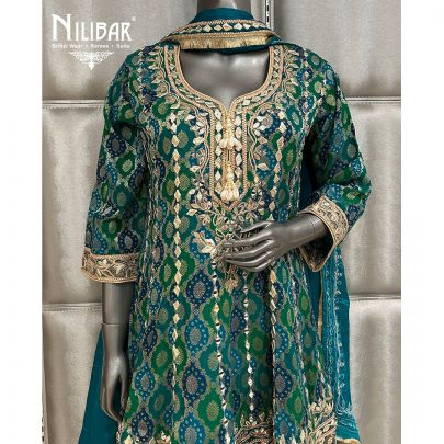Peacock Blue & Green Georgette Short Anarkali Suit