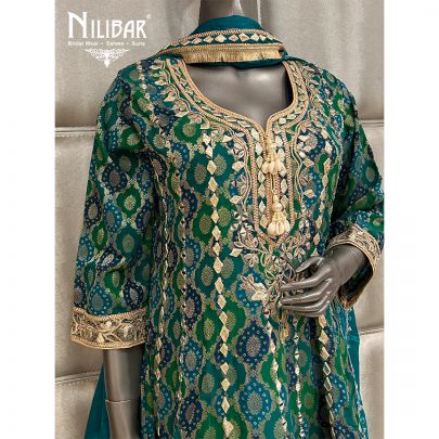 Peacock Blue & Green Georgette Short Anarkali Suit