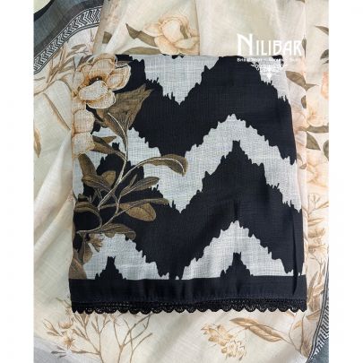 Black Printed Cotton Unstitched Suit