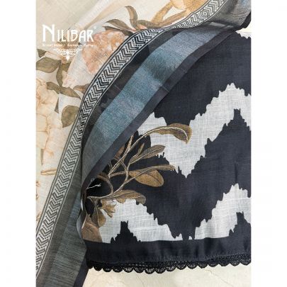 Black Printed Cotton Unstitched Suit