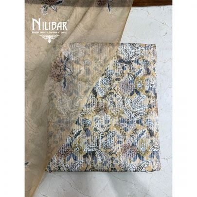 Mustard Yellow Printed Cotton Unstitched Suit