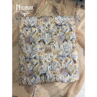 Mustard Yellow Printed Cotton Unstitched Suit