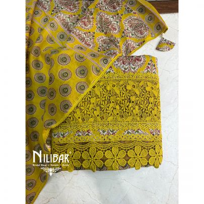 Yellow Printed Cotton Unstitched Suit