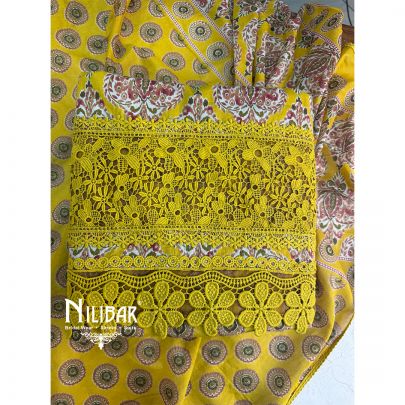 Yellow Printed Cotton Unstitched Suit