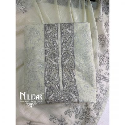 Lime Green Printed Cotton Unstitched Suit
