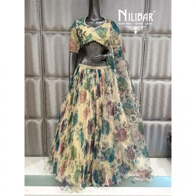 Pastel Green Organza Flowy Lehenga