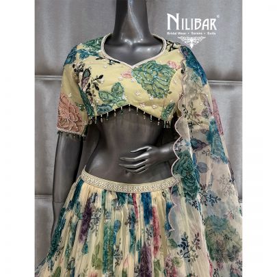 Pastel Green Organza Flowy Lehenga