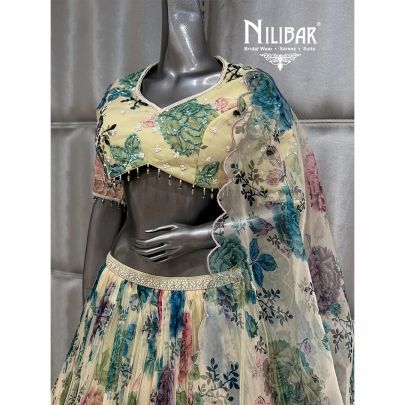 Pastel Green Organza Flowy Lehenga