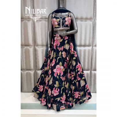 Moon Blue Organza Flowy Lehenga