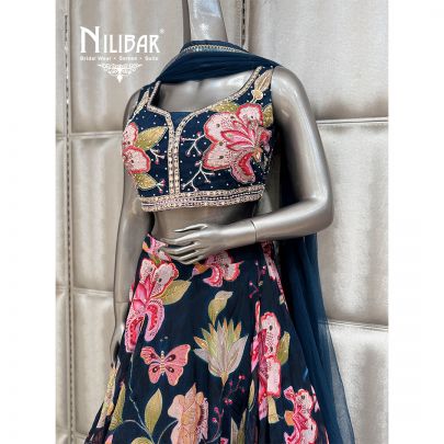 Moon Blue Organza Flowy Lehenga