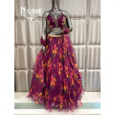 Purple Organza Flowy Lehenga