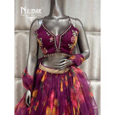 Purple Organza Flowy Lehenga