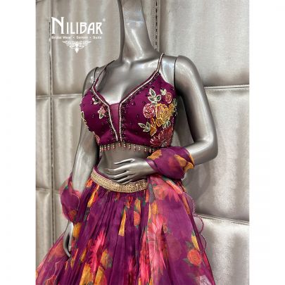 Purple Organza Flowy Lehenga