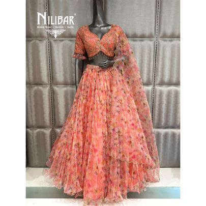 Peach Organza Flowy Lehenga