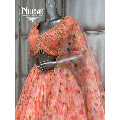 Peach Organza Flowy Lehenga