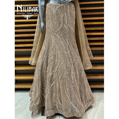 Beige Gold Net Lehenga Paired With Organza Dupatta