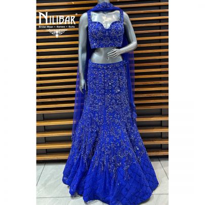 Ink Blue Net Lehenga
