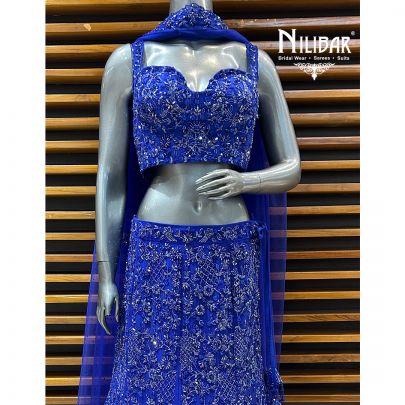 Ink Blue Net Lehenga