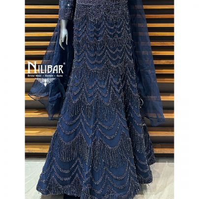 Midnight Blue Net Lehenga Paired With Organza Dupatta
