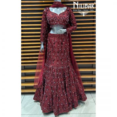 Maroon Net Lehenga