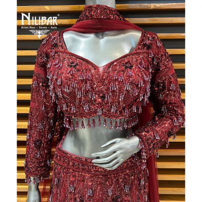 Maroon Net Lehenga