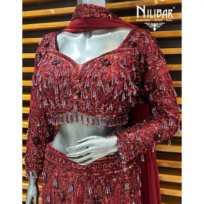 Maroon Net Lehenga