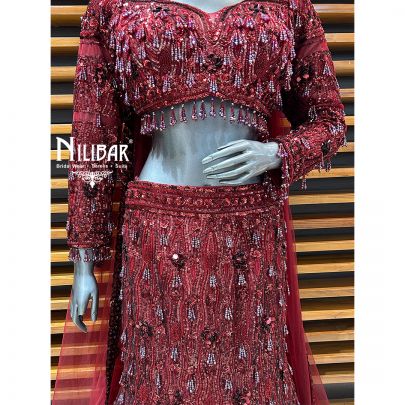 Maroon Net Lehenga