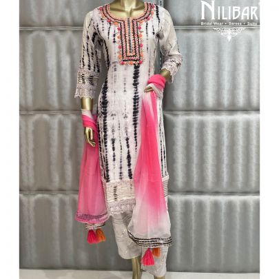 White Tie Dye Cotton Suit