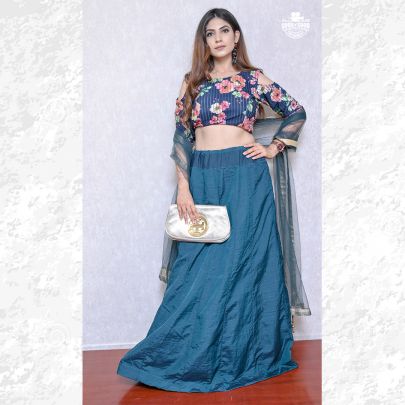 Peacock Blue Silk Lehenga