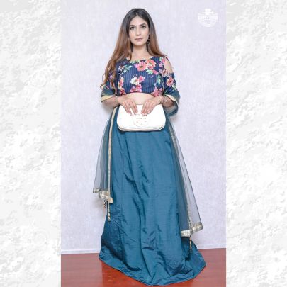 Peacock Blue Silk Lehenga