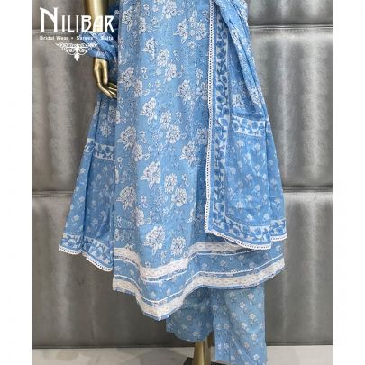 Ice Blue Cotton Anarkali Suit