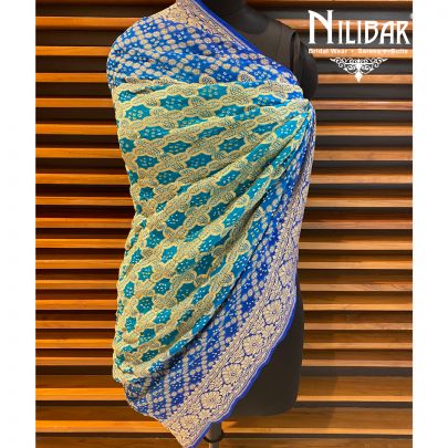 Teal and Cobalt Blue Georgette Bandhani Dupatta