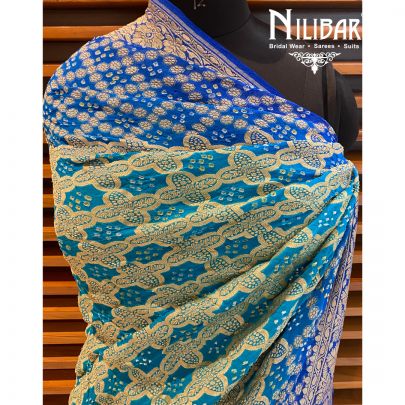 Teal and Cobalt Blue Georgette Bandhani Dupatta