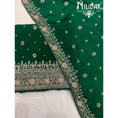 Pine Green Crepe Unstitched Suit