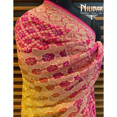 Yellow and Pink Georgette Bandhani Dupatta