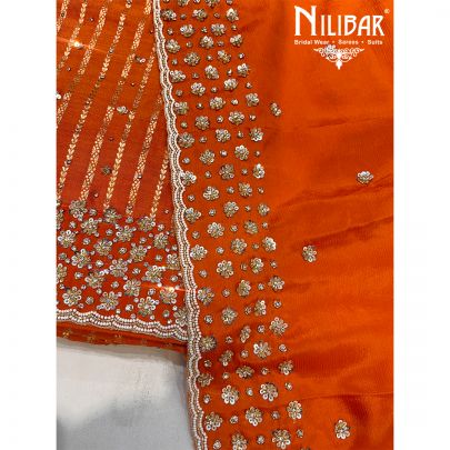 Orange Silk and Crepe Unstitched Suit