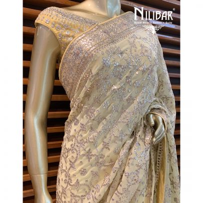 Lemon Georgette Saree
