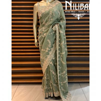 Olive Green Organza Saree