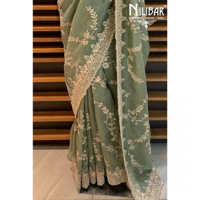 Olive Green Organza Saree