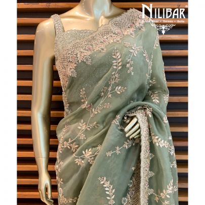 Olive Green Organza Saree