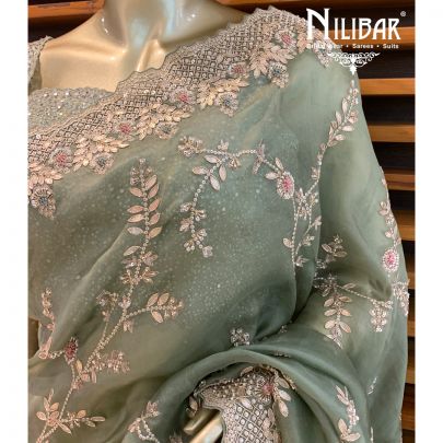 Olive Green Organza Saree