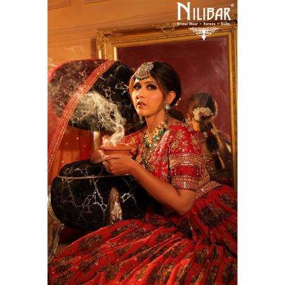 mehroon Silk and Chinon Bridal  Lehenga